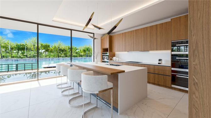Interior, Kitchen, Marble, Pendant Lights, Recessed Lighting