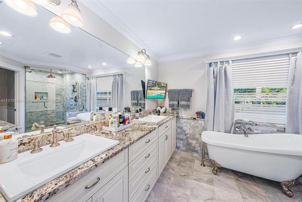 Bathroom, Dual Sink Vanities, Free Standing Baths, Glass Shower, Interior, Recessed Lighting