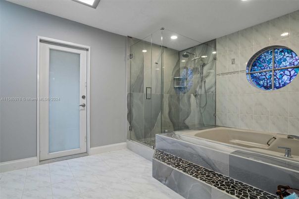 Bathroom, Glass Shower, Interior, Marble, Marble Walls, Recessed Lighting