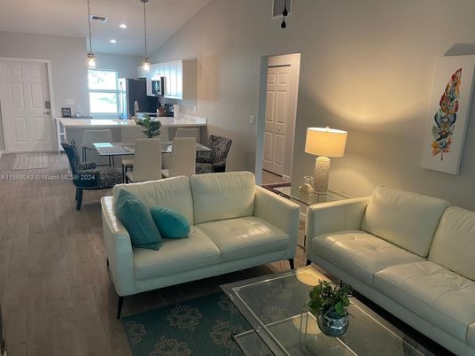 Dining room, Interior, Kitchen, Living room, Pendant Lights, Recessed Lighting, Wood Texture Flooring