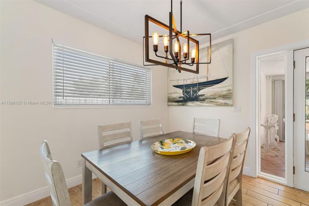 Dining room, Interior, Pendant Lights, Wood Texture Flooring