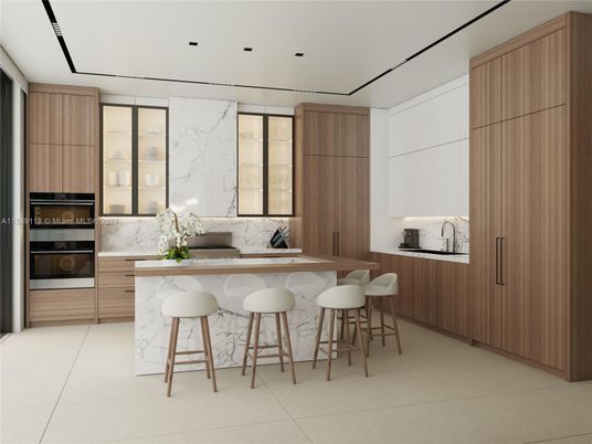 Interior, Kitchen, Marble Walls, Recessed Lighting