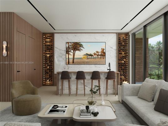 Interior, Living room, Marble Walls, Wine Storage
