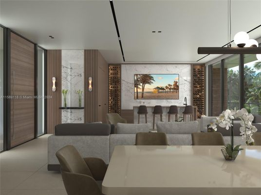 Dining room, Interior, Living room, Marble Walls, Recessed Lighting