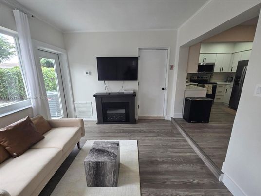 Fireplace, Interior, Kitchen, Living room, Wood Texture Flooring