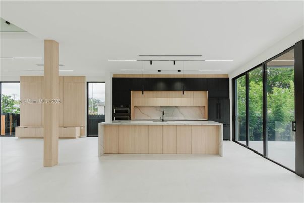 Interior, Kitchen, Marble Walls, Pendant Lights, Recessed Lighting