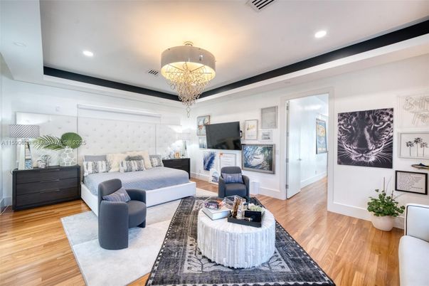 Bedroom, Chandelier, Interior, Living room, Recessed Lighting, Wood Texture Flooring