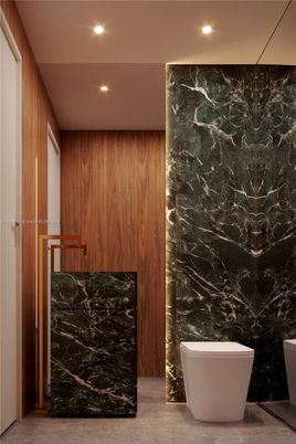 Bathroom, Free Standing Baths, Interior, Marble Walls, Recessed Lighting