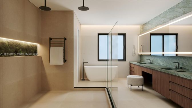Bathroom, Dual Sink Vanities, Free Standing Baths, Glass Shower, Interior
