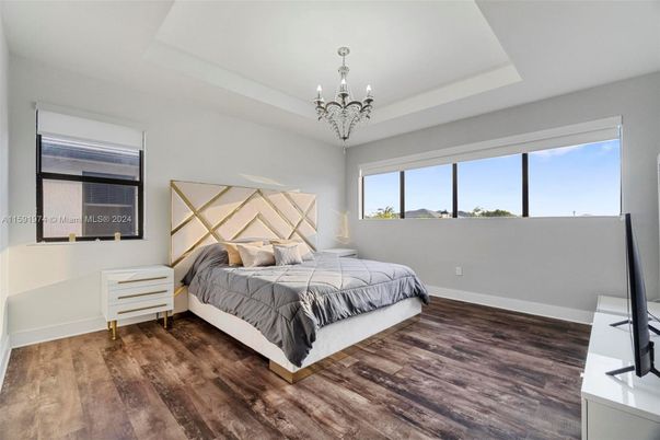 Bedroom, Chandelier, Interior, Wood Texture Flooring