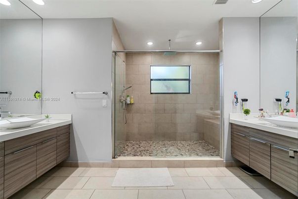 Bathroom, Dual Sink Vanities, Glass Shower, Interior, Recessed Lighting