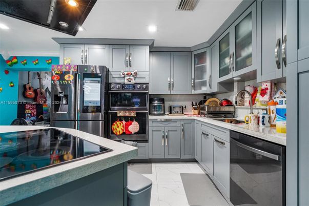 Interior, Kitchen, Marble, Recessed Lighting, Stainless Steel Appliances