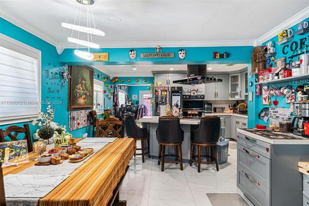 Interior, Kitchen, Marble, Pendant Lights, Recessed Lighting, Stainless Steel Appliances
