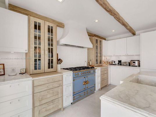 Interior, Kitchen, Recessed Lighting, Stainless Steel Appliances, Wooden Beams