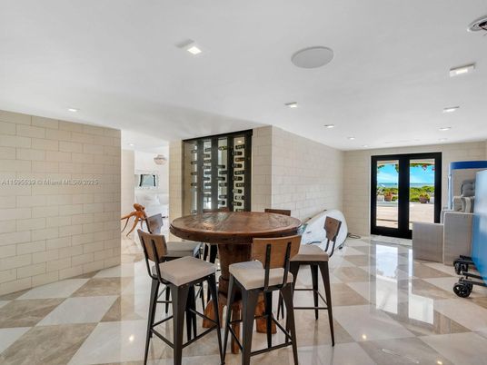 Dining room, Interior, Recessed Lighting, Stone Walls
