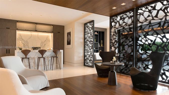 Interior, Marble Walls, Recessed Lighting, Wood Texture Flooring