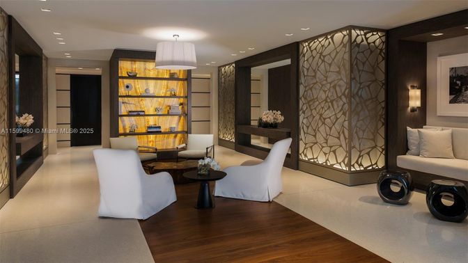 Interior, Living room, Recessed Lighting, Stone Walls, Wood Texture Flooring