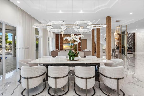 Dining room, Interior, Marble, Pendant Lights, Recessed Lighting