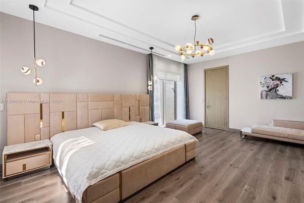 Bedroom, Interior, Pendant Lights, Wood Texture Flooring