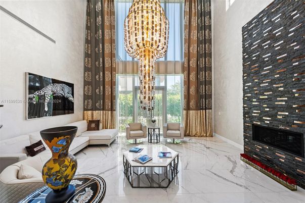 Chandelier, Fireplace, Interior, Living room, Marble