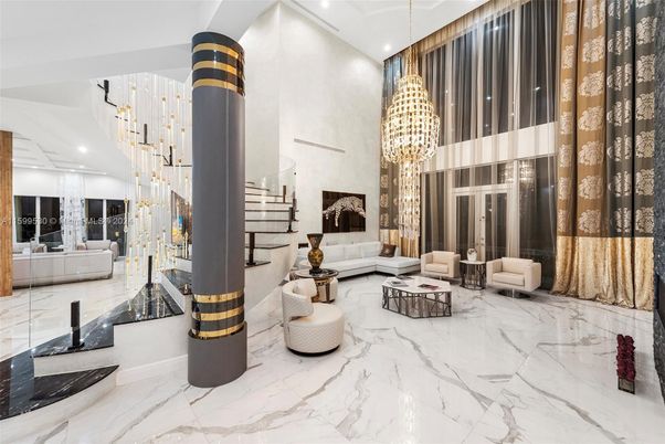 Chandelier, Fireplace, Interior, Living room, Marble, Pendant Lights, Recessed Lighting