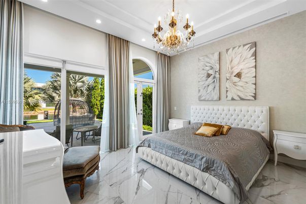 Bedroom, Chandelier, Interior, Marble, Recessed Lighting
