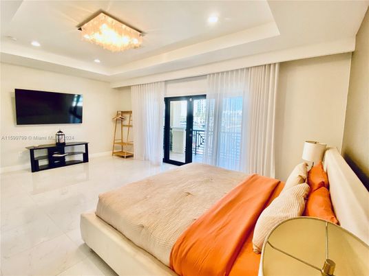 Bedroom, Chandelier, Interior, Marble, Recessed Lighting
