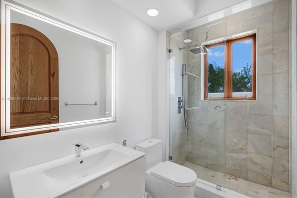 Bathroom, Glass Shower, Interior, Marble Walls, Recessed Lighting