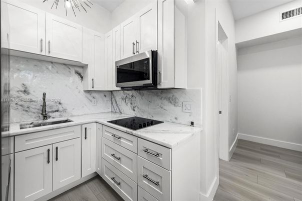 Interior, Kitchen, Marble Walls, Wood Texture Flooring