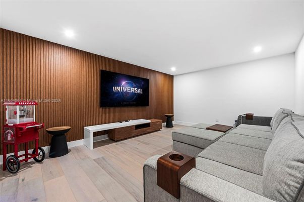 Interior, Recessed Lighting, Theatre Room, Wood Texture Flooring