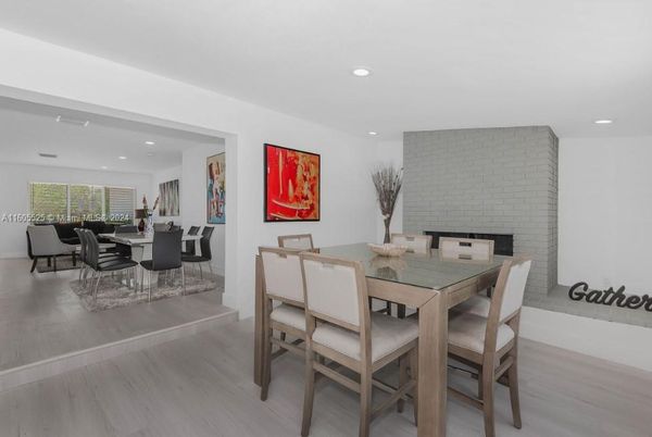 Dining room, Interior, Recessed Lighting, Stone Walls, Wood Texture Flooring