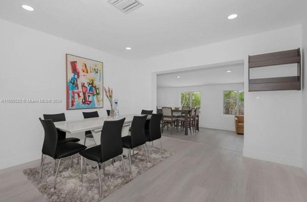 Dining room, Interior, Recessed Lighting, Wood Texture Flooring