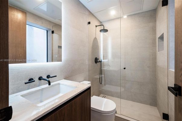 Bathroom, Glass Shower, Interior, Recessed Lighting