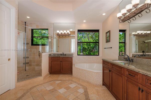 Bathroom, Dual Sink Vanities, Glass Shower, Interior, Recessed Lighting