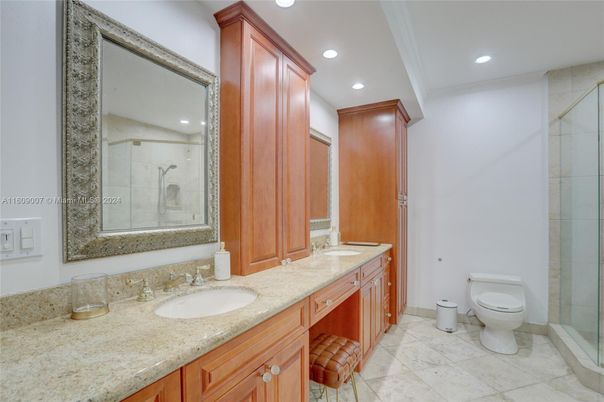 Bathroom, Dual Sink Vanities, Glass Shower, Interior, Recessed Lighting