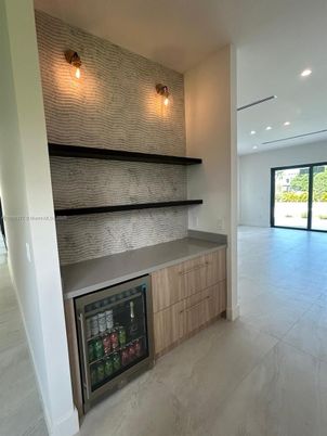 Empty room, Fireplace, Interior, Marble, Recessed Lighting, Stone Walls