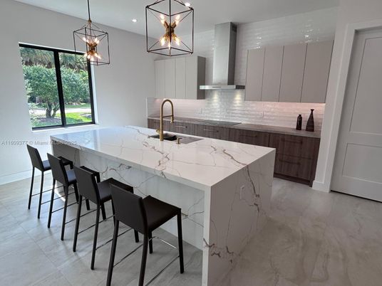 Interior, Kitchen, Marble, Pendant Lights, Recessed Lighting