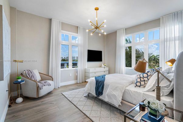 Bedroom, Interior, Pendant Lights, Wood Texture Flooring