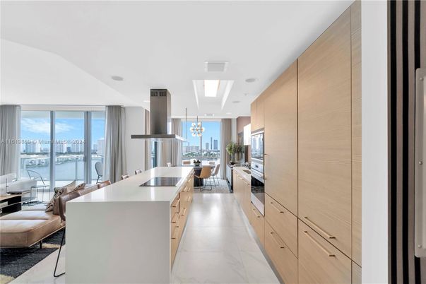 Dining room, Interior, Kitchen, Living room, Marble, Pendant Lights, Recessed Lighting, Stainless Steel Appliances, Water
