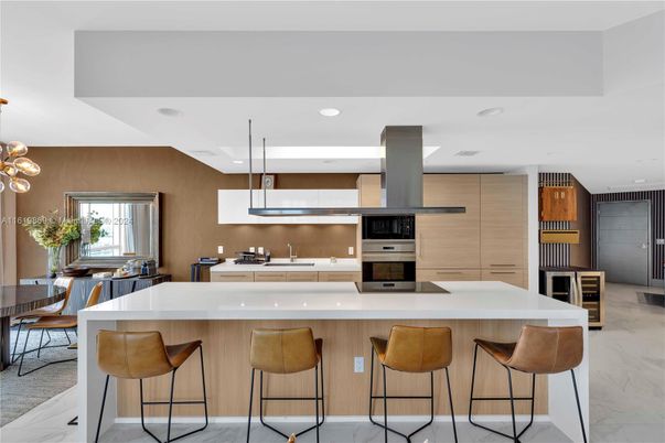 Interior, Kitchen, Marble, Pendant Lights, Recessed Lighting, Stainless Steel Appliances