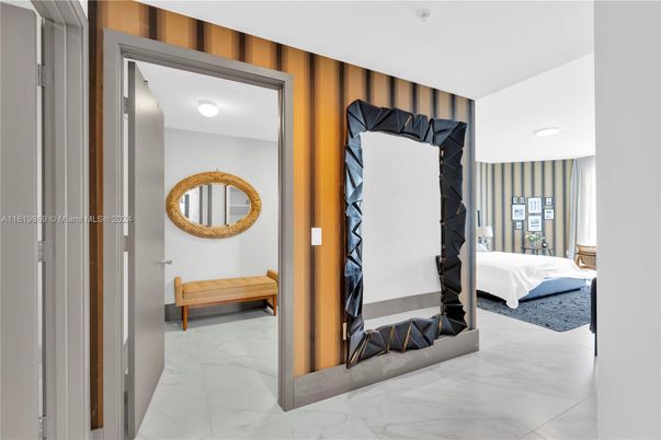 Bedroom, Fireplace, Interior, Marble, Recessed Lighting