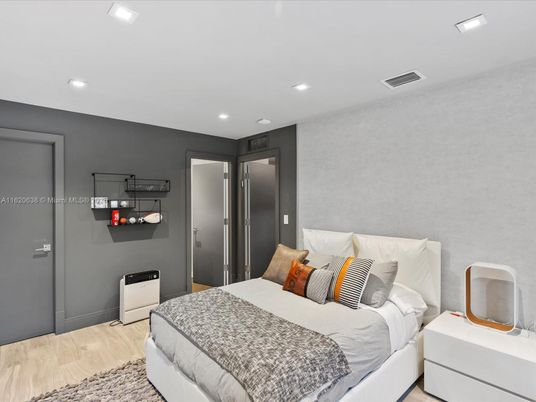 Bedroom, Interior, Recessed Lighting, Wood Texture Flooring