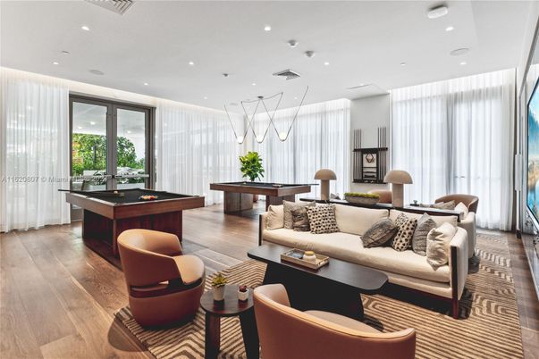 Billiard Table, Game Room, Interior, Living room, Pendant Lights, Recessed Lighting, Wood Texture Flooring