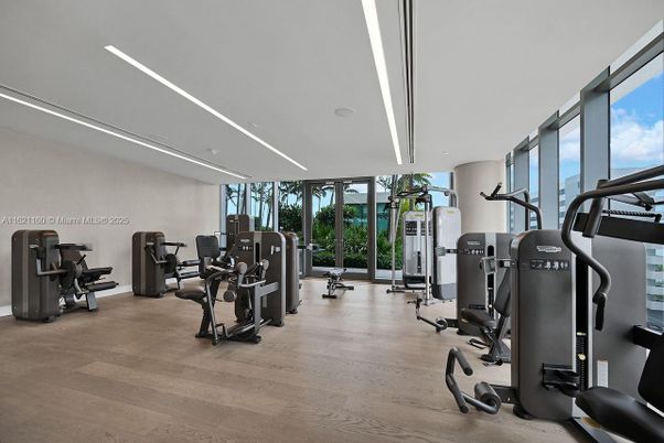 Fitness Equipment, Gym, Interior, Recessed Lighting, Wood Texture Flooring