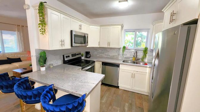 Interior, Kitchen, Stainless Steel Appliances, Wood Texture Flooring