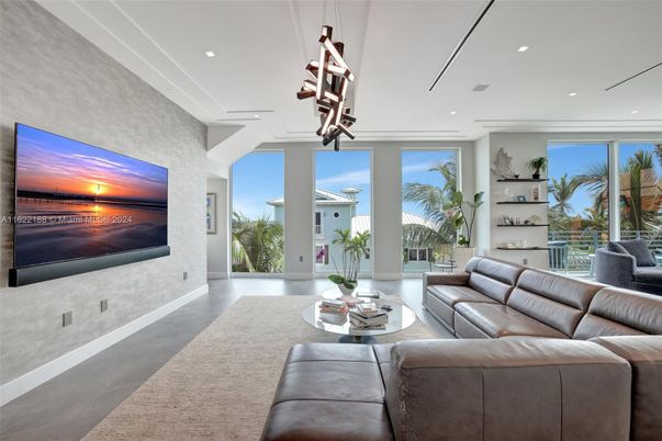 Interior, Living room, Pendant Lights, Recessed Lighting, Wood Texture Flooring