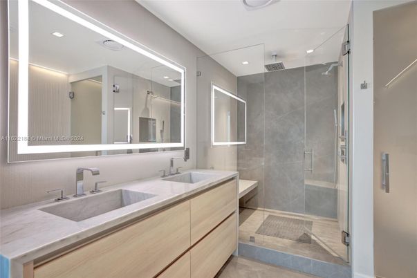 Bathroom, Dual Sink Vanities, Glass Shower, Interior, Recessed Lighting