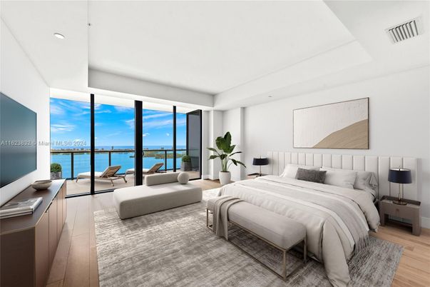 Bedroom, Interior, Recessed Lighting, Water, Wood Texture Flooring