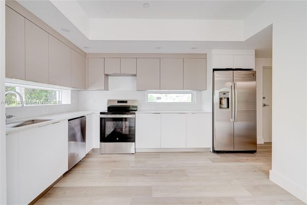 Interior, Kitchen, Stainless Steel Appliances, Wood Texture Flooring
