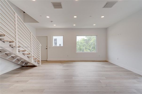 Empty room, Interior, Recessed Lighting, Wood Texture Flooring